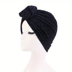 Glitter Flower Jacquard Turban Cap Solid Knotted Hijab Head Wraps
