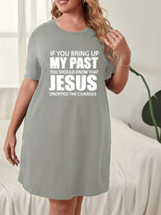  Slogan Print Short Sleeve Sleep Dress