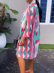  Women's Casual Print Long Sleeve Shirt Dress