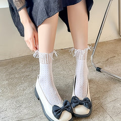 Tassel Hollow Out Mid Tube Socks Women's Stockings