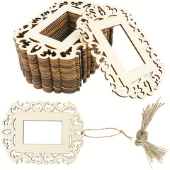 10pcs Unfinished Wooden Picture Frames DIY Ornaments + Jute Rope 11.94x16.0cm