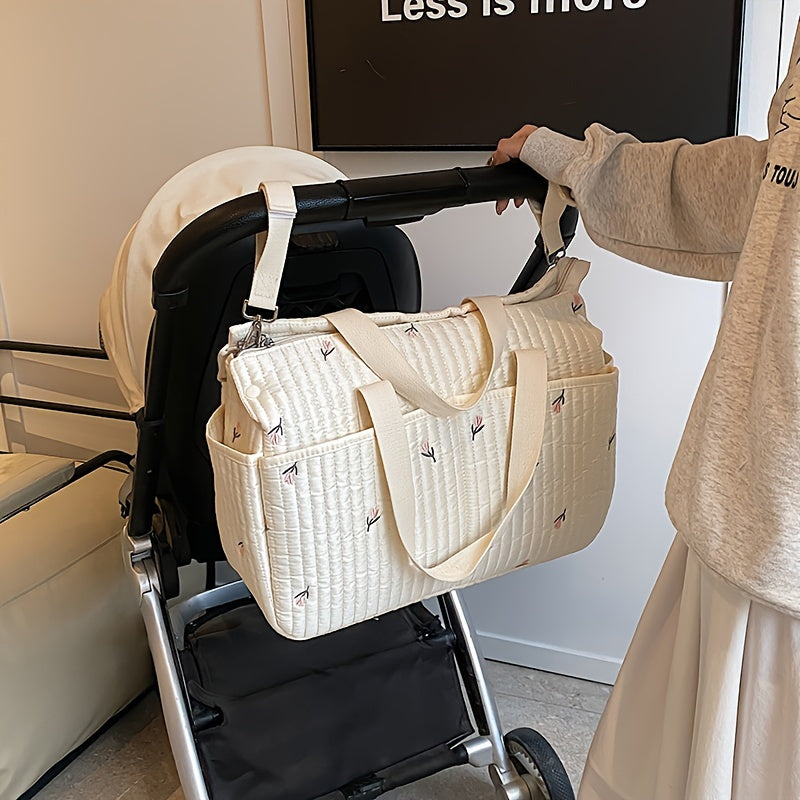 Multifunctional Large Capacity Mommy Bag for Strollers with Print