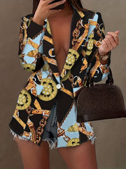  Baroque Print Long Sleeve Blazer