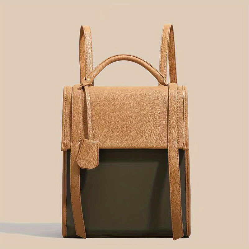 Colorblock Backpack Square Flap Preppy School Rucksack
