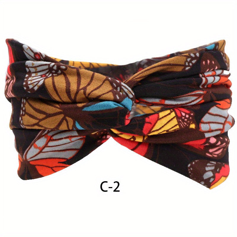 Boho Print Wide Headband Stretchy Sweatband for Women