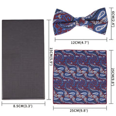Men's Paisley Bow Tie Pocket Square Set Jacquard Fabric Wedding Formal