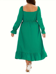 Solid Flounce Sleeve Square Neck Smock Dress