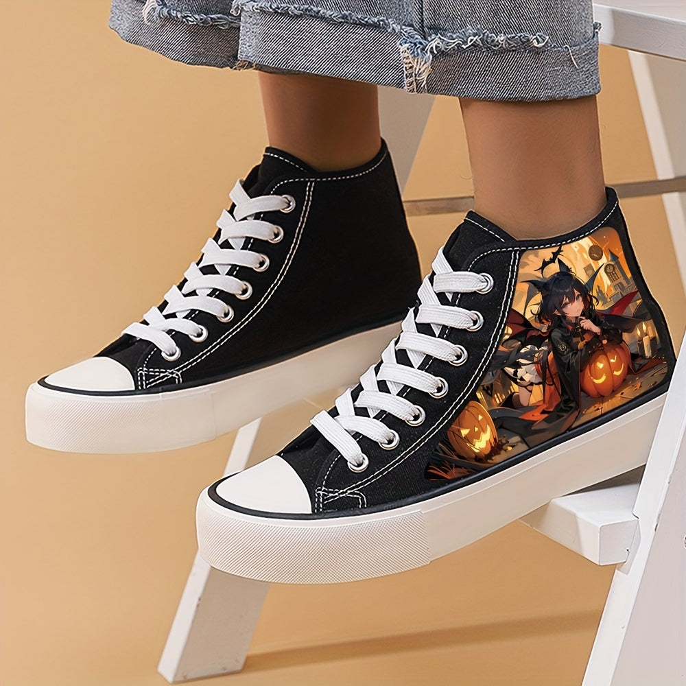 Anime Girl Halloween Platform Canvas High Top Sneakers