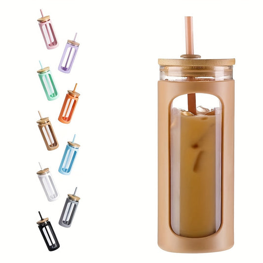 20oz Glass Water Tumbler with Straw and Sleeve Bamboo Lid Reusable Cup