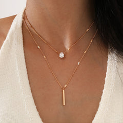 Double Layer Water Drop Shape Rhinestone Tassel Necklace Set