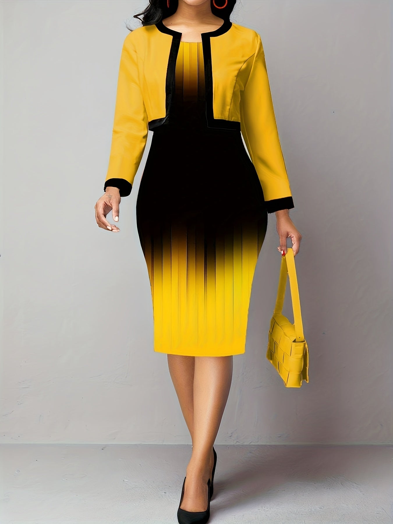 Two Piece Dress Set Jacket & Bodycon Tank Dress Women's Clothing