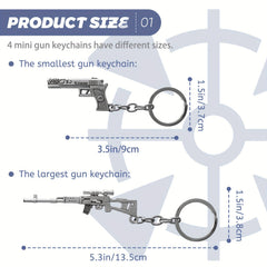 4pcs Mini Weapon Model Keychains Key Rings Car Key Bag Decoration