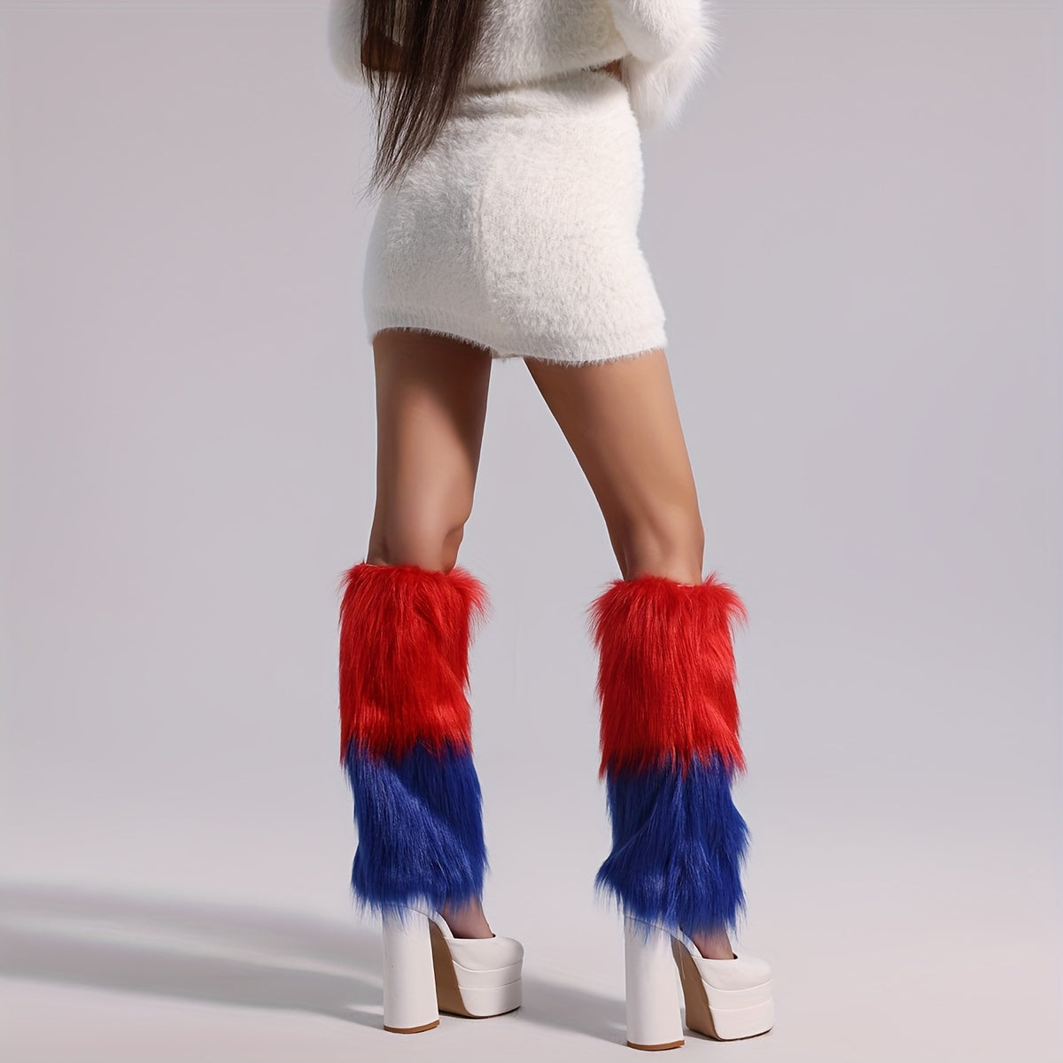 Colorblock Fuzzy Leg Warmers Warm Knee High Socks