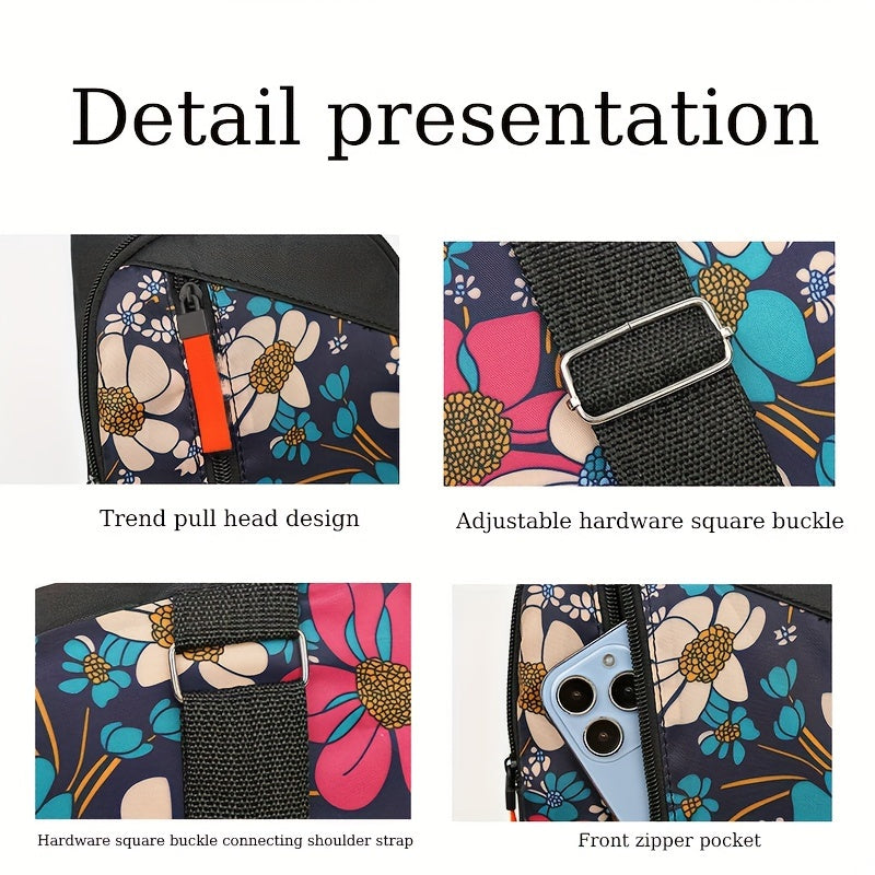 Floral Print Sling Backpack Nylon Crossbody Bag