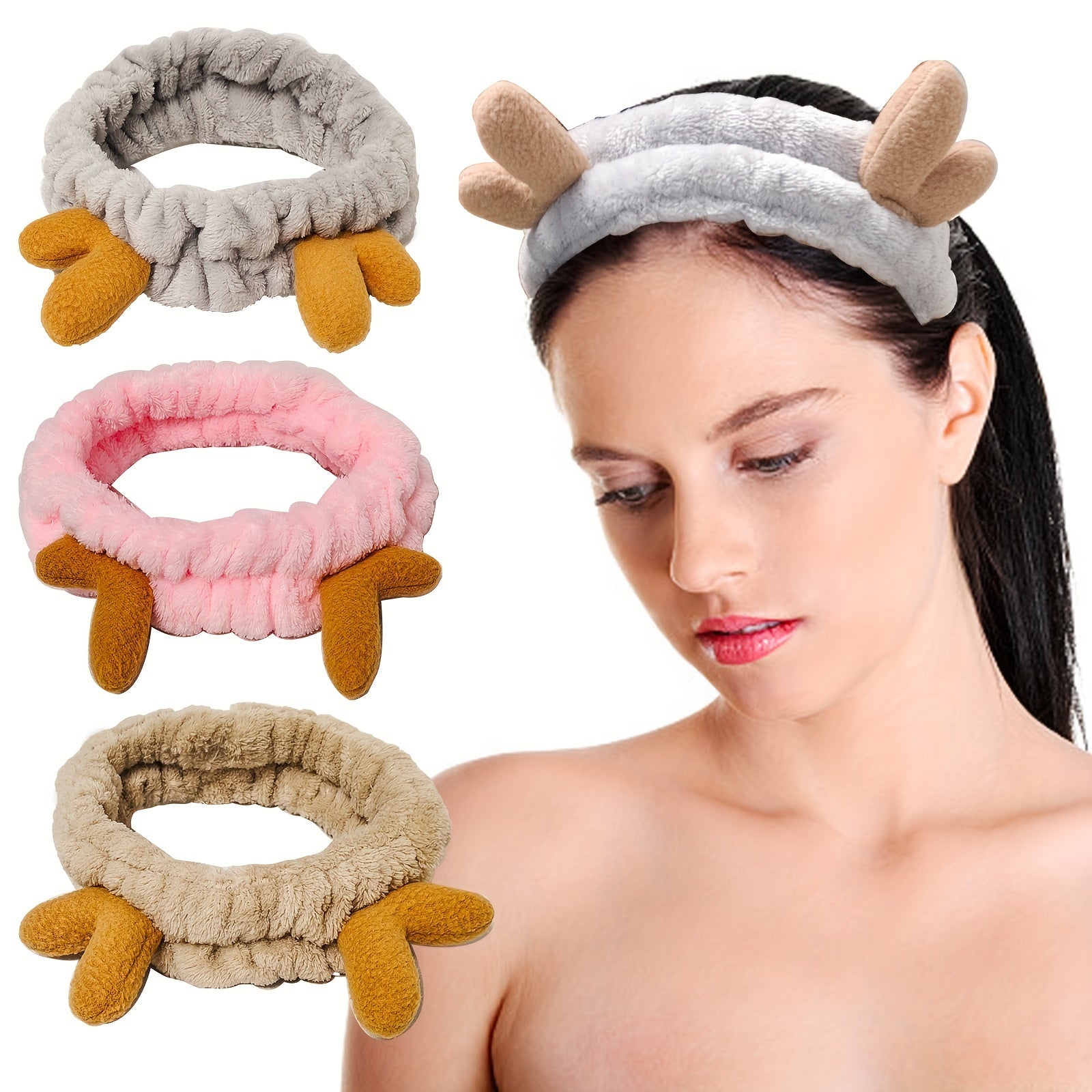 Cartoon Antlers Ear Headband Elastic Makeup Headband Plush Hair Band