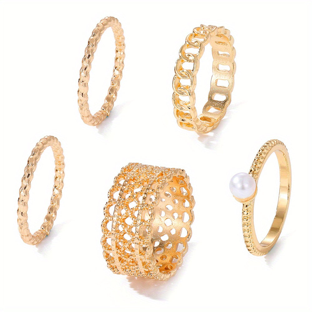 Vintage Golden Ring Set Inlaid Rhinestone Devil Eye Sun Snake Pattern