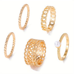 Vintage Golden Ring Set Inlaid Rhinestone Devil Eye Sun Snake Pattern