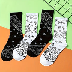 2 Pairs Floral Print Socks Breathable Mid Tube Stockings