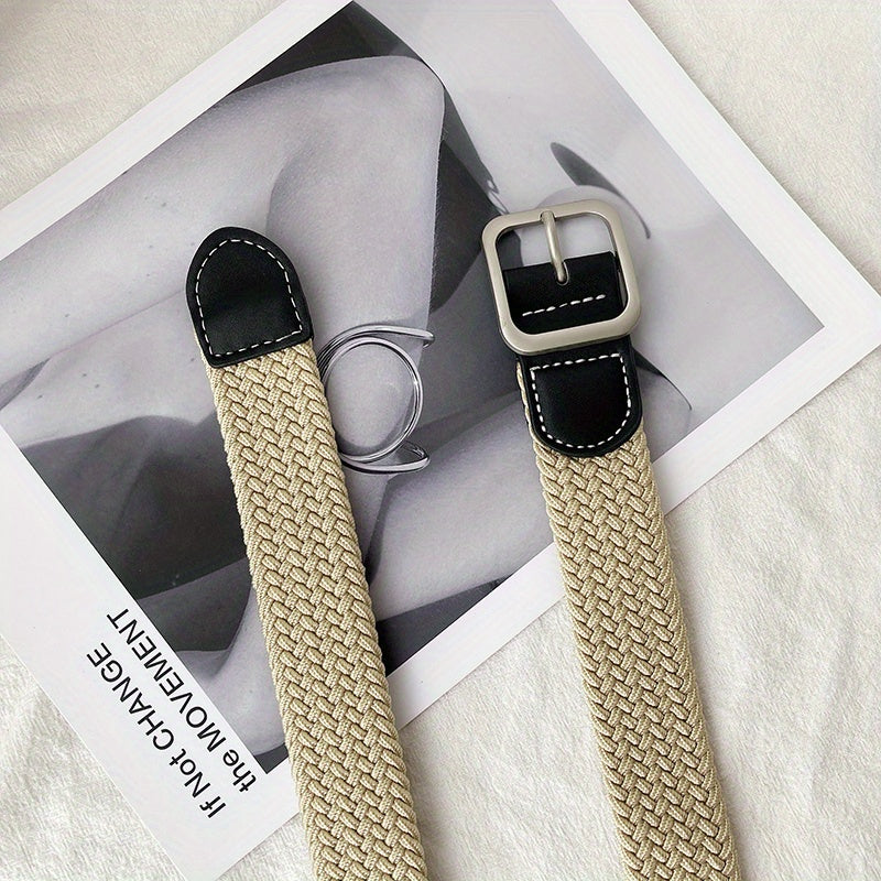 Elastic Woven Canvas Belt Men Women Casual Square Buckle