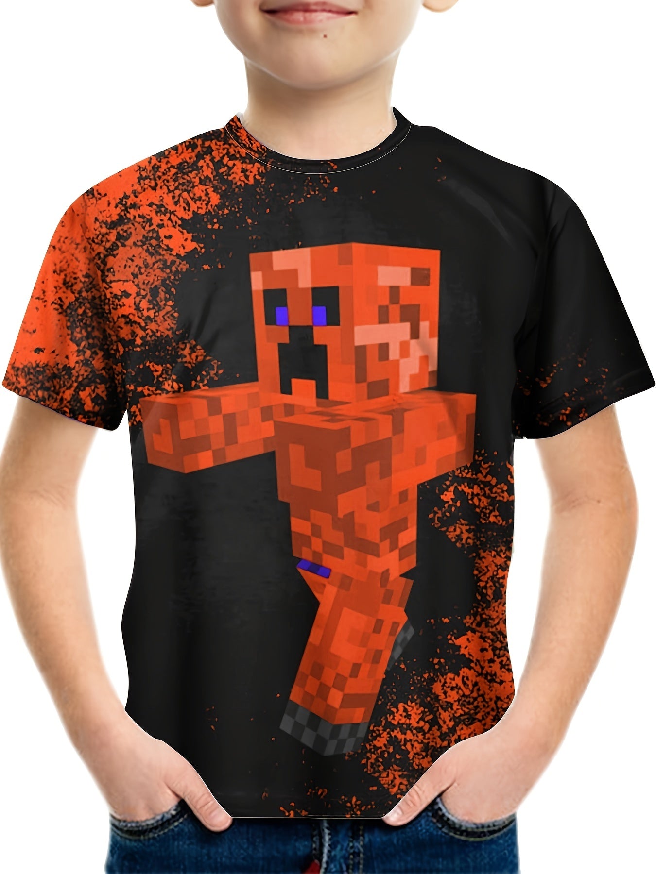 Boy's Monster Block Graphic T Shirt Casual Breathable Novel Tee