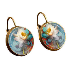 Ethnic Style Time Gemstone Earrings Lotus Violet Pattern Vintage Style Earrings
