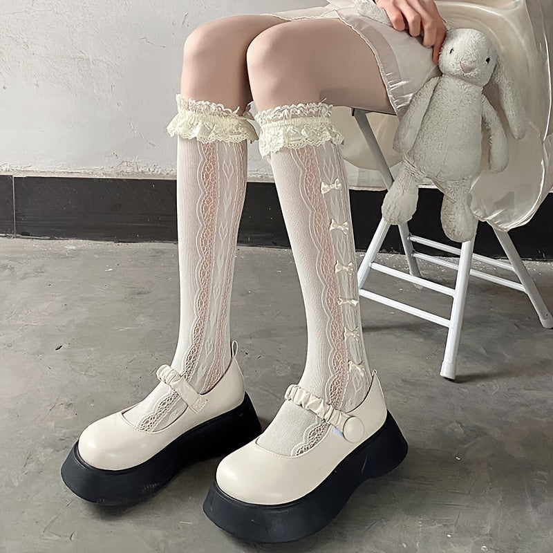 Ruffle Bow Calf Socks Lolita Knee High Socks Women's Hosiery