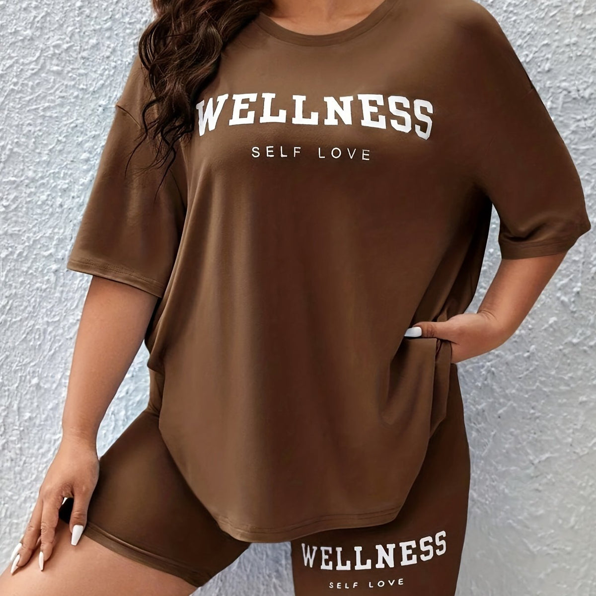  Casual Lounge Set Women's Plus Tee & Biker Shorts 2pc Set
