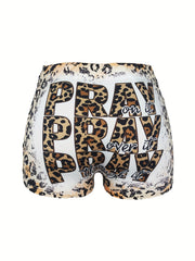  Western Style Leopard Print High Rise Stretch Shorts