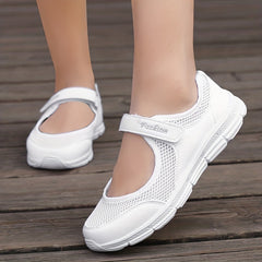 Women's Breathable Walking Shoes Hook & Loop Backless Flat Shoes