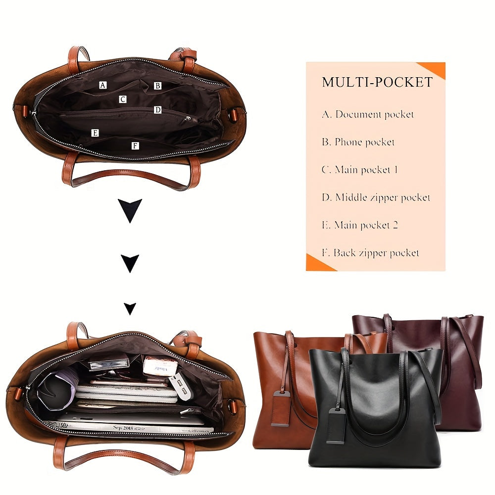 Retro Leather Crossbody Work Bag with Computer Compartment