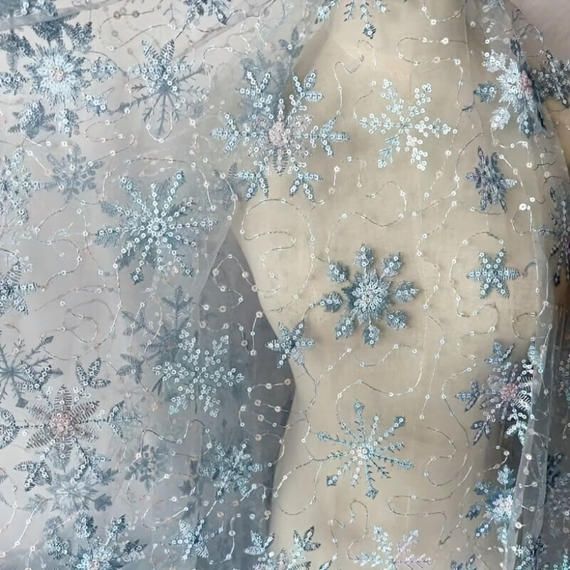 Mesh Sequin Embroidery Fabric Snowflake Bead Fabric Wedding Dress Sewing