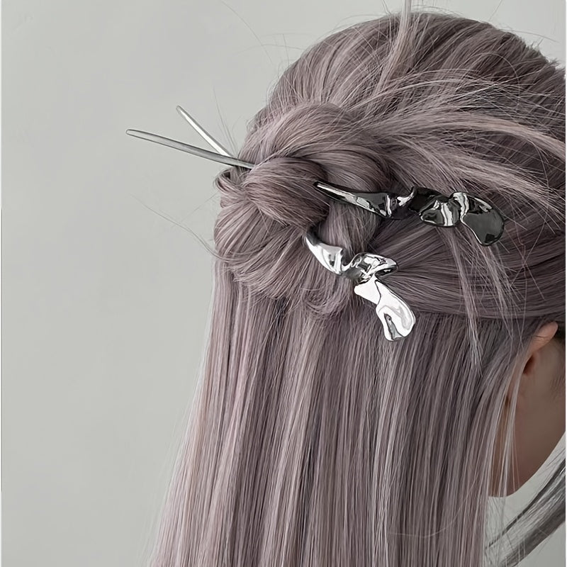 Vintage Style 2pcs Wave Hairpin Alloy Silvery Chinese Hanfu Hair Accessories