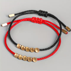 Handwoven Red Rope Bracelet with Copper Beads