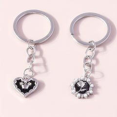 Rose Heart Keychain Rhinestone & Faux Pearl Key Ring Purse Bag Car