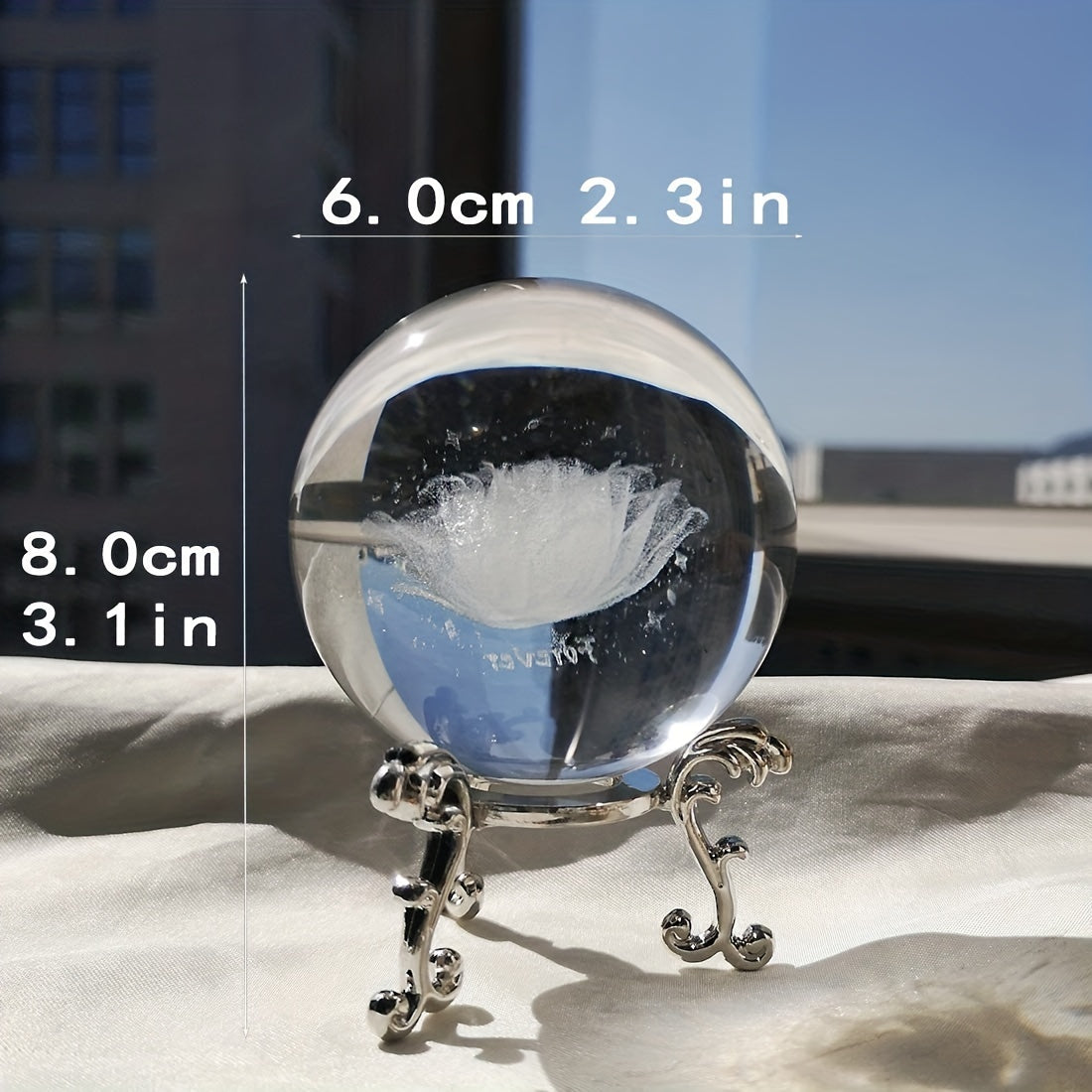 2.4 Inch Laser Rose Crystal Ball Statue Decor