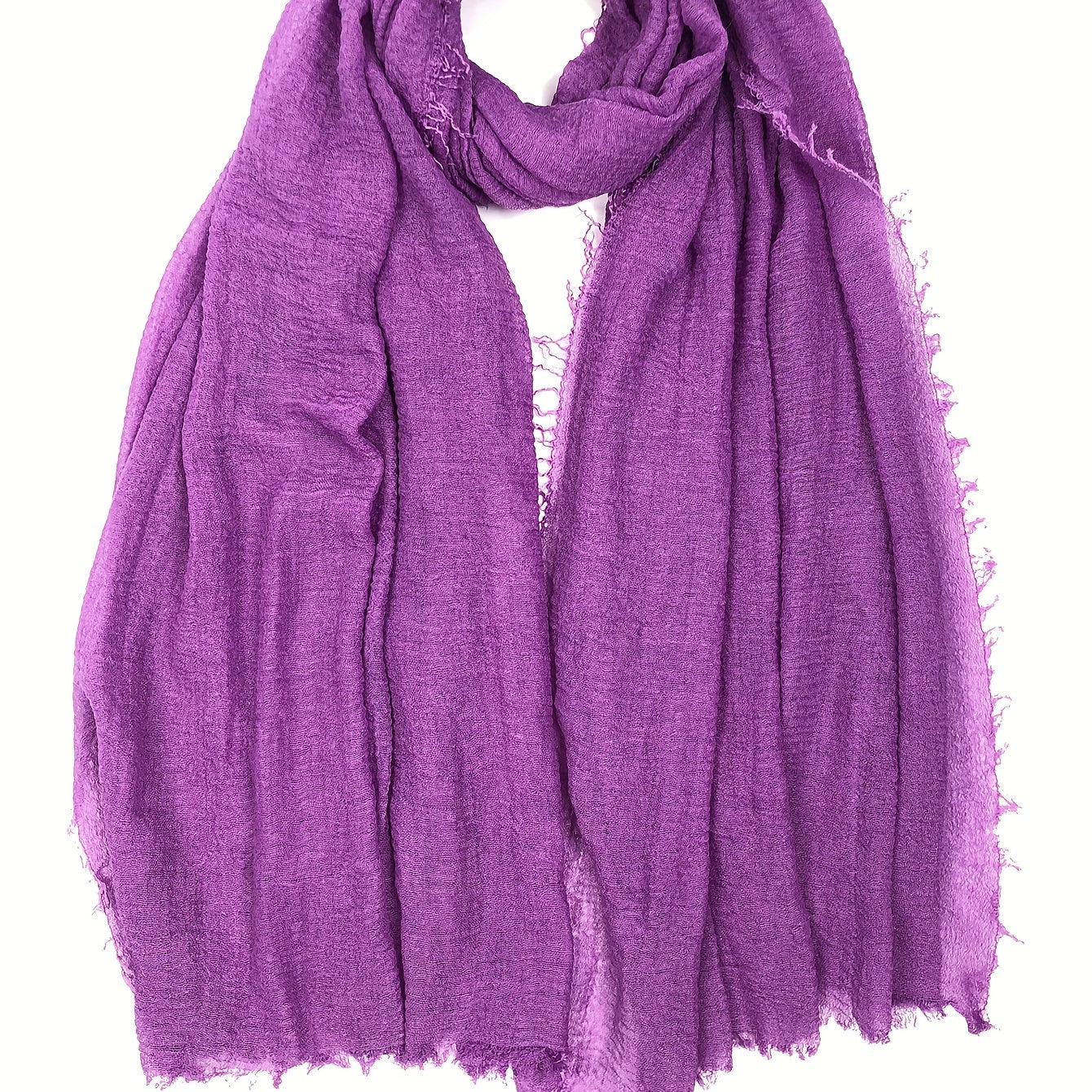 Purple Crinkle Scarf Frayed Edge Warm Shawl Women Head Wrap