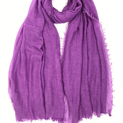Purple Crinkle Scarf Frayed Edge Warm Shawl Women Head Wrap
