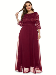  Lace Half Sleeve Round Neck Bridesmaid Dress