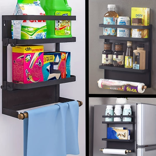 Magnetic Spice Rack and Paper Towel Holder for Kitchen Organization
