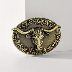 Vintage Bull Head Belt Buckle Unisex Oval Cowboy Cowgirl Belt