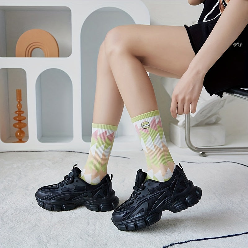 5 Pairs Macaron Print Women's Socks Stockings