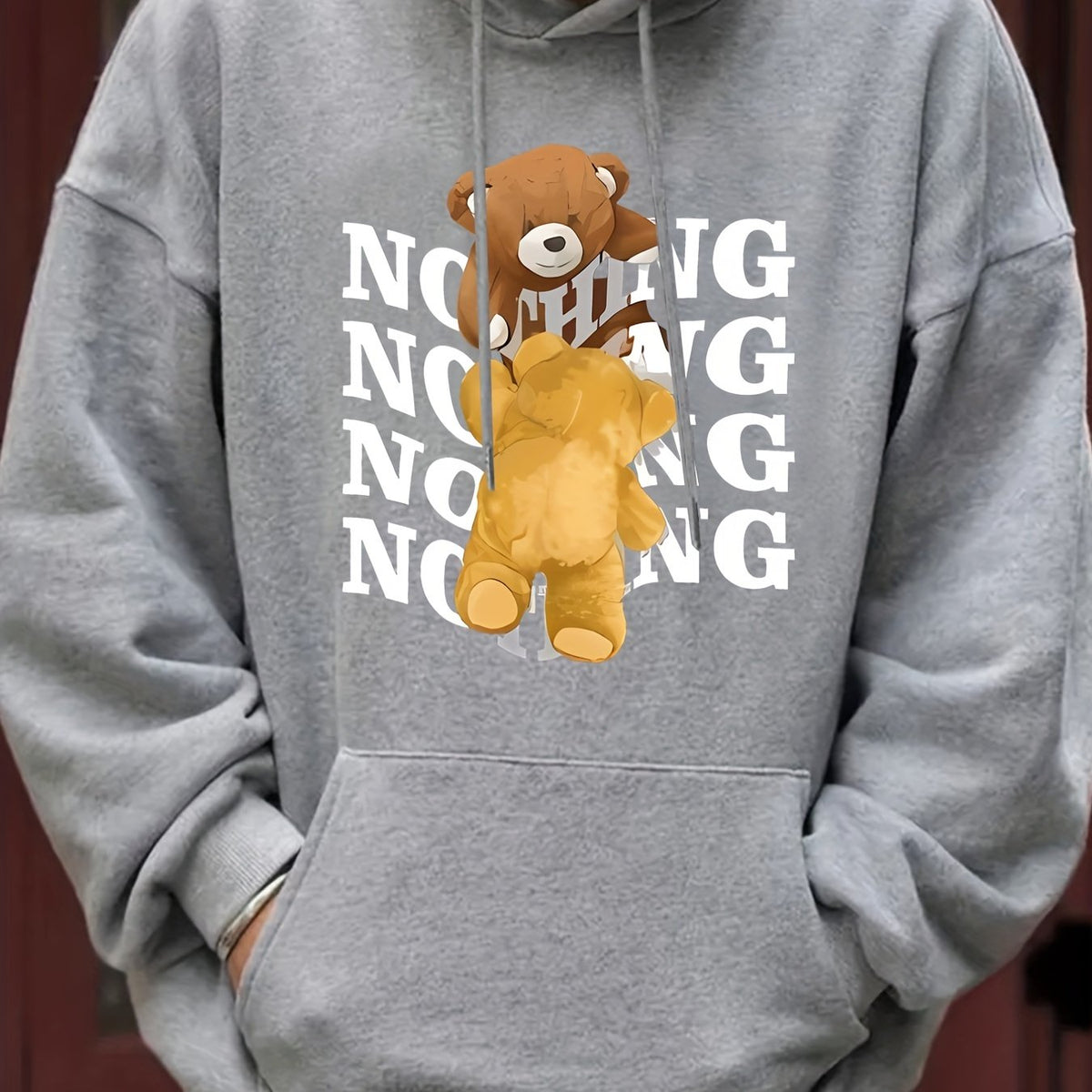 Teddy Bear Print Hoodie For Men