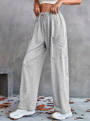 Women's Plus Wide Leg Drawstring Sporty Pants With Pockets
