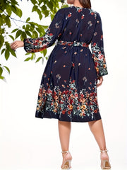 Floral Print Lantern Sleeve Maxi Dress With Belt