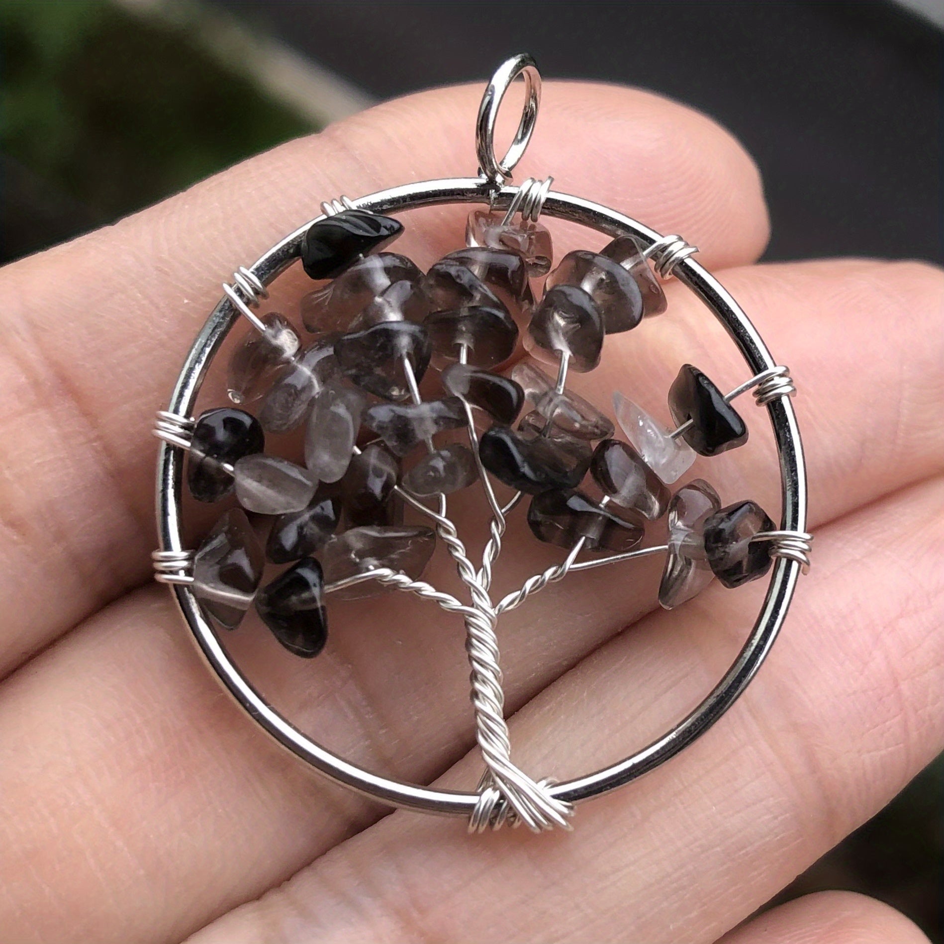 7 Charka Stone Tree Of Life Pendant Crystal Beads Energy Amulet