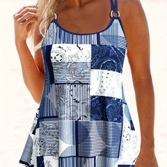  Patchwork Paisley Tankini Set Women's Cami Top & Shorts Bathing Suit