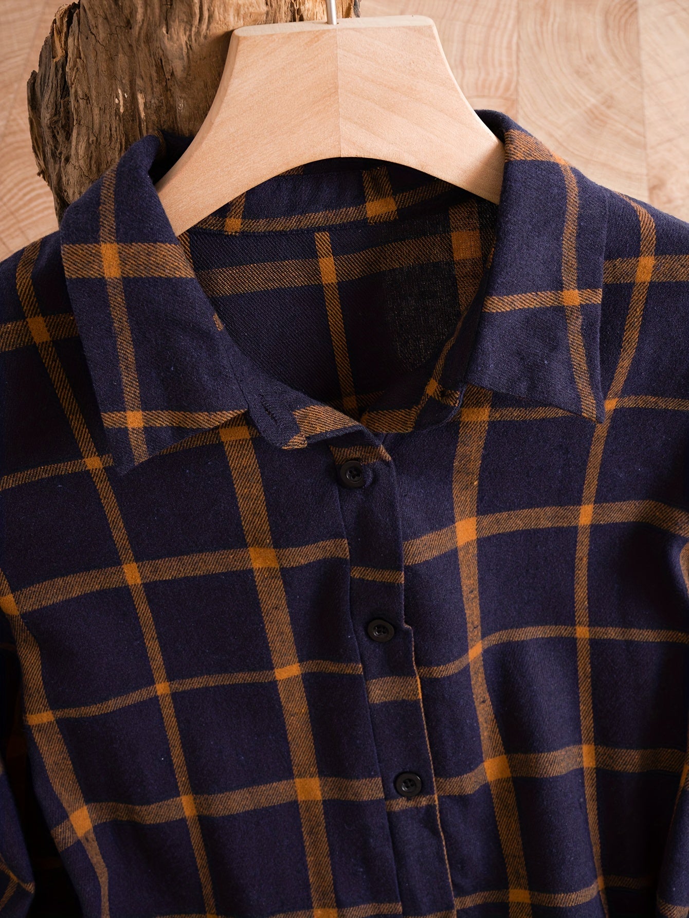  Plaid Print Button Up Long Sleeve Shirt Dress