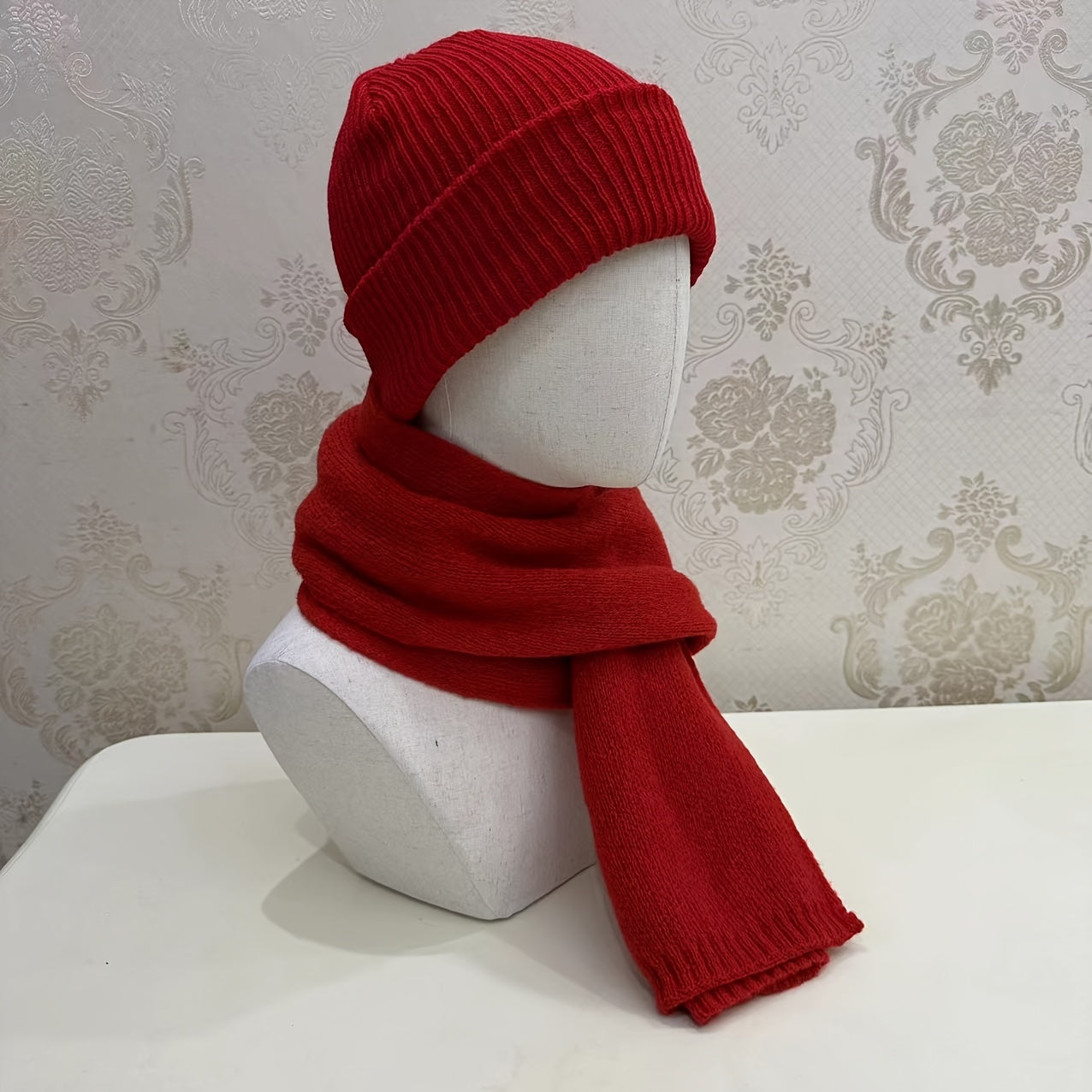 Men's Knitted Hat Scarf Set Warm Wool Hat Scarf