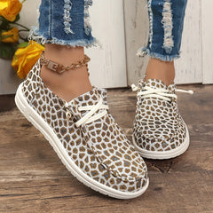 Leopard Pattern Skate Shoes for Women Flat Lightweight Lace-up Canvas