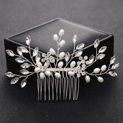 Crystal Flower Bridal Hair Comb with Silver Accents